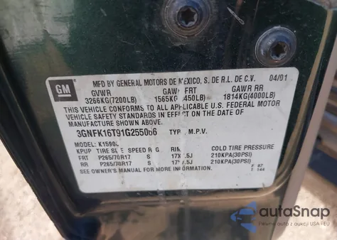 2001 Chevrolet Suburban 1500 Ls from USA, damaged, VIN 3GNFK16T91G255066